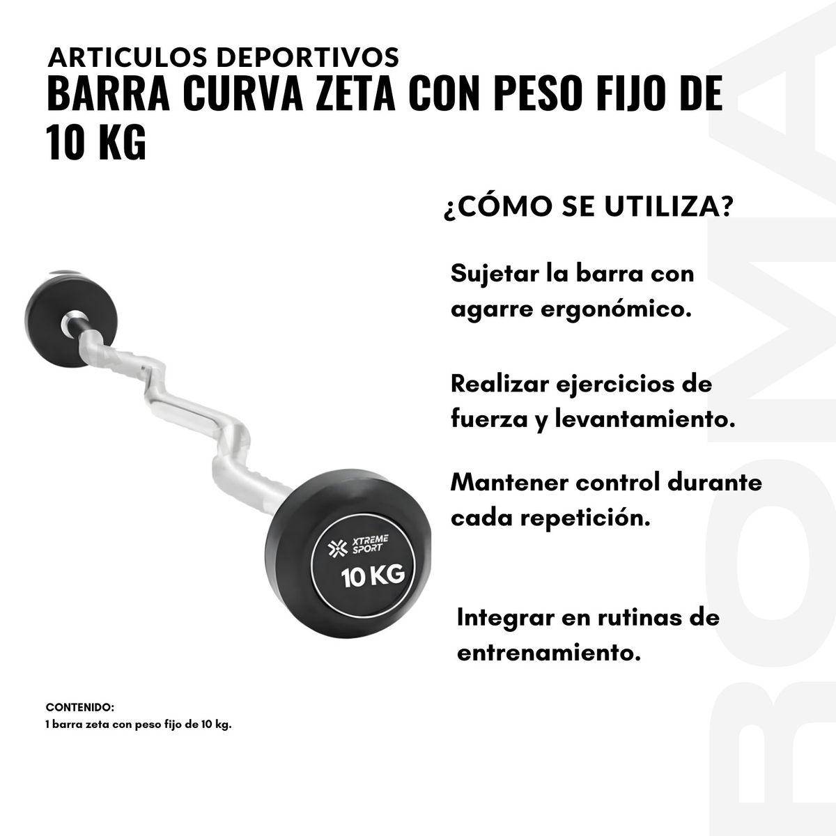 GENERICO - BARRA CURVA ZETA CON PESO FIJO DE 10 KG