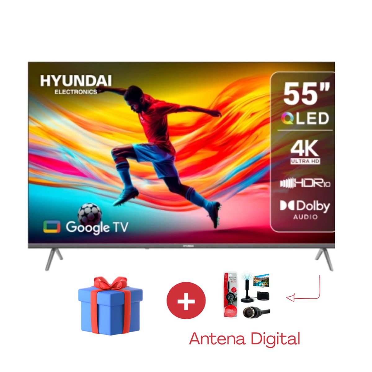 HYUNDAI - Televisor HYUNDAI 55 QLED Smart TV GOOGLE TV 4K UHD - HYLED5529QG + Antena Digital