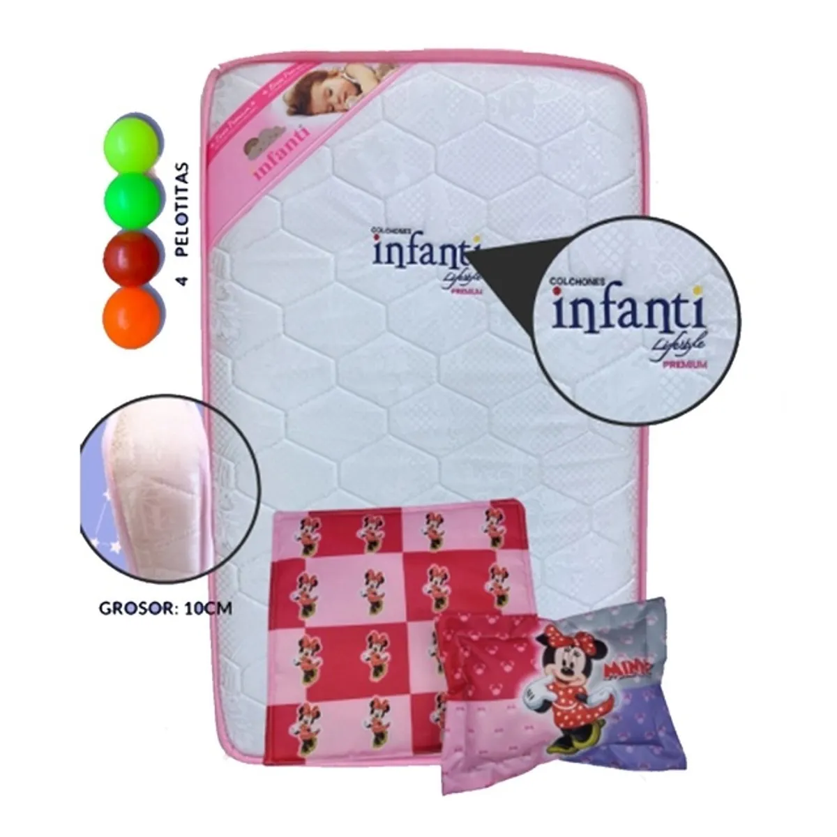 INFANTI - COLCHÓN DE BEBE PARA CUNAS PACK AND PLAY ROSA