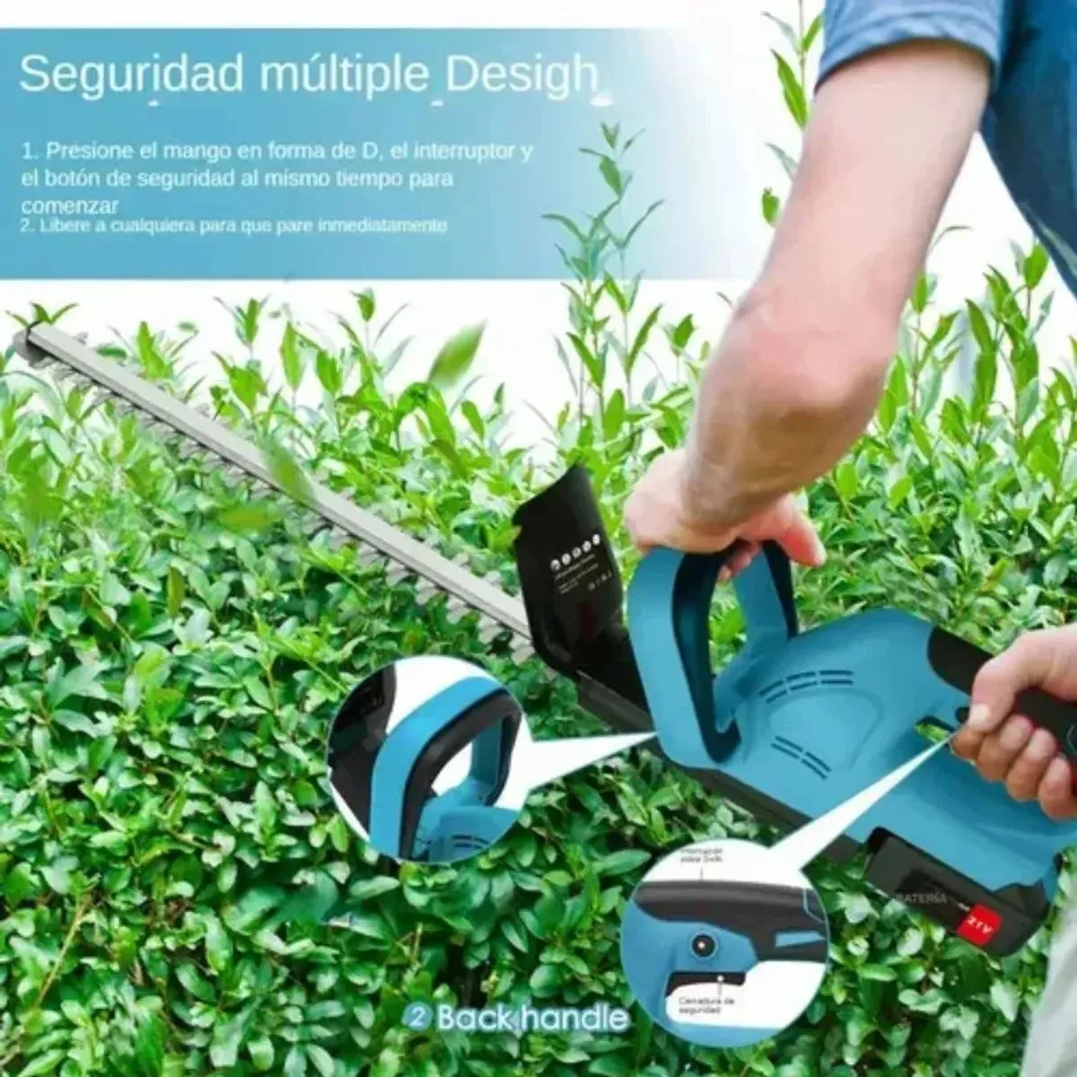 Cortasetos Eléctrico Inalámbrico Arbustos Poda 2 Pilas, marca QUICK - Foto 2