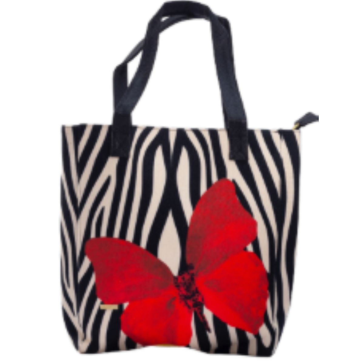 CHULA TULUM - CARTERA MODELO TOTE YUTE DISEÑO  ZEBRA MARIPOSA ROJA