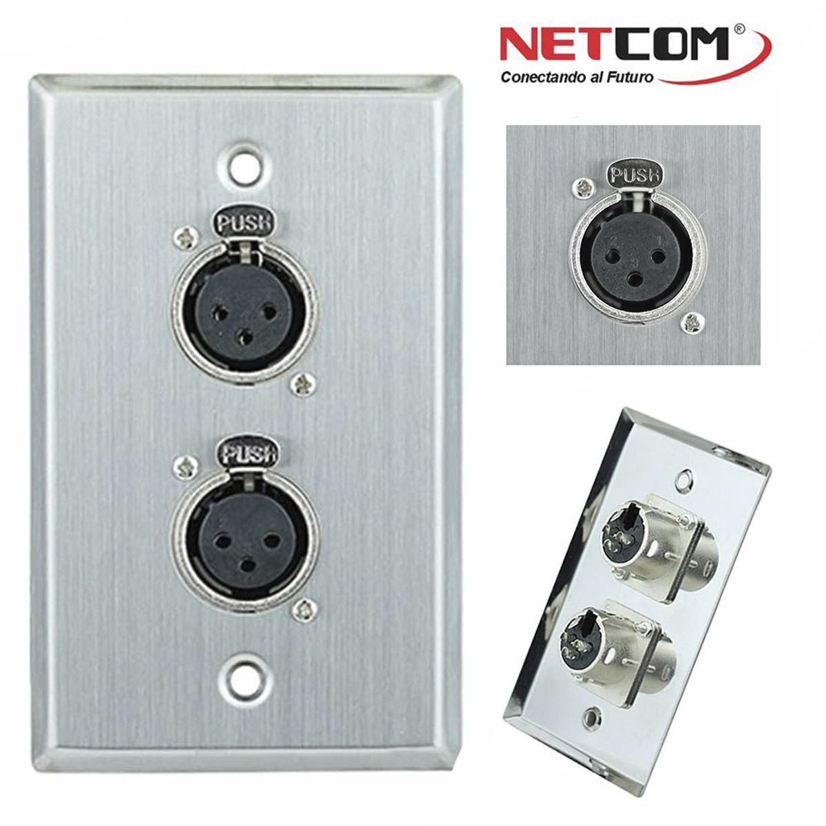 NETCOM - Placa de Pared Doble con 2 Conectores XLR Hembra de 3 Pines NETCOM Faceplate para Audio Profesional