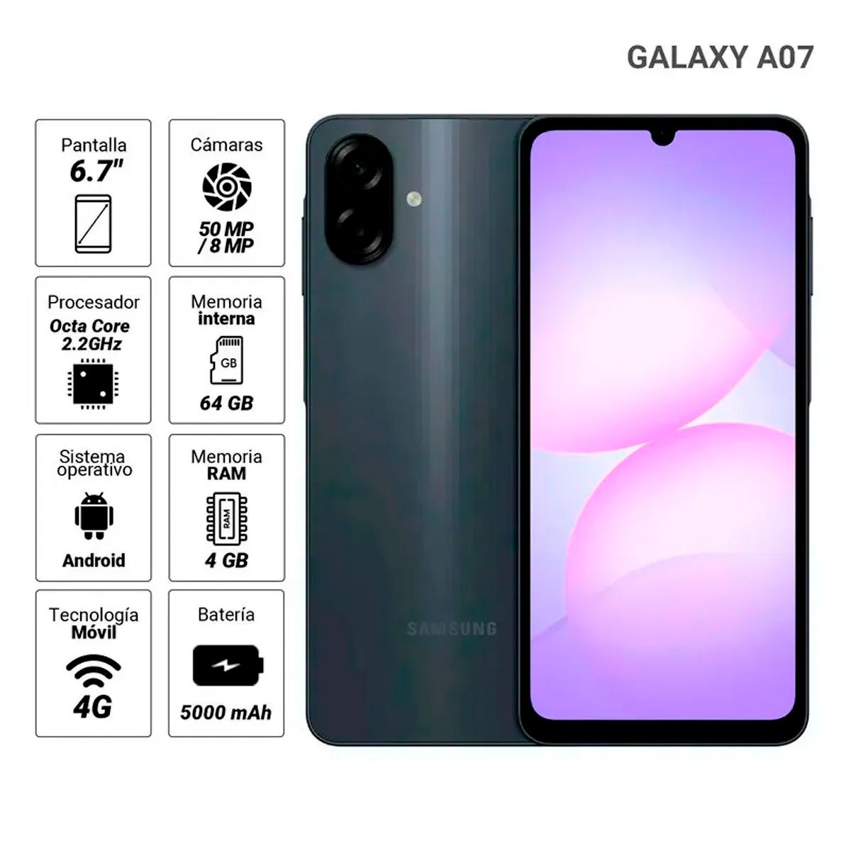 SAMSUNG - Smartphone Galaxy A07 4Gb 64Gb Black