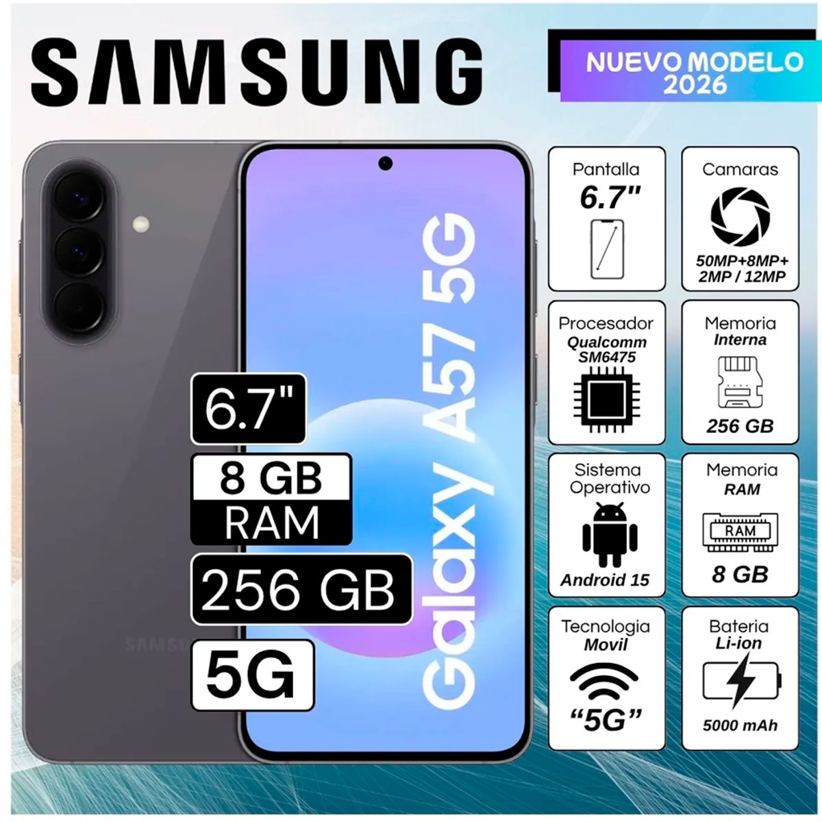 SAMSUNG - CELULAR GALAXY A57 5G 8RAM 256GB GRIS