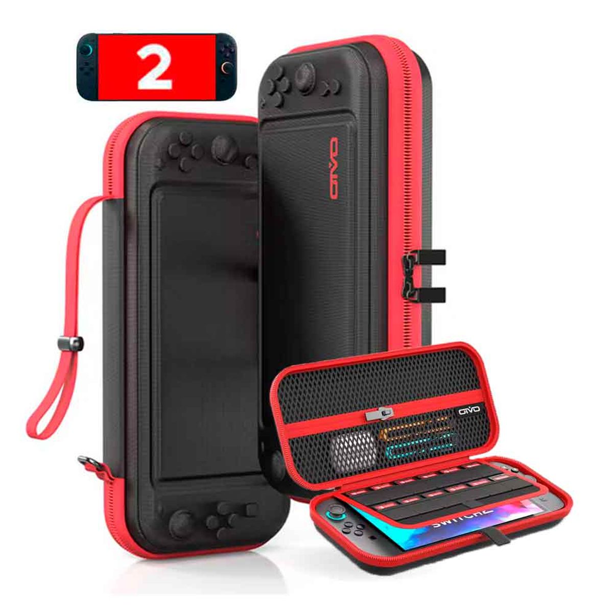 VARIOS - Estuche para Nintendo Switch 2 Rígido con Sujetador Negro/Rojo ov