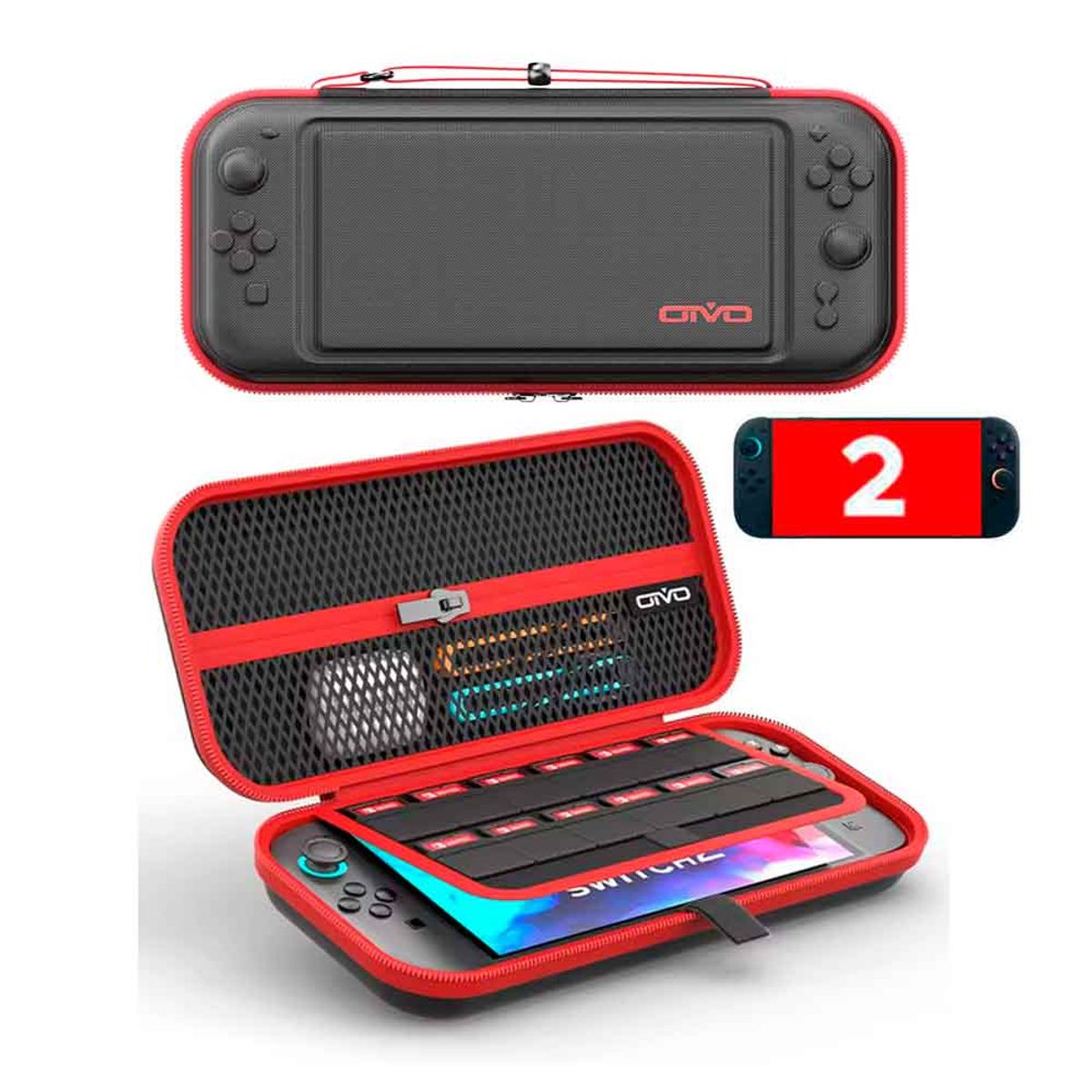 VARIOS - Estuche para Nintendo Switch 2 Rígido con Sujetador Negro/Rojo ov