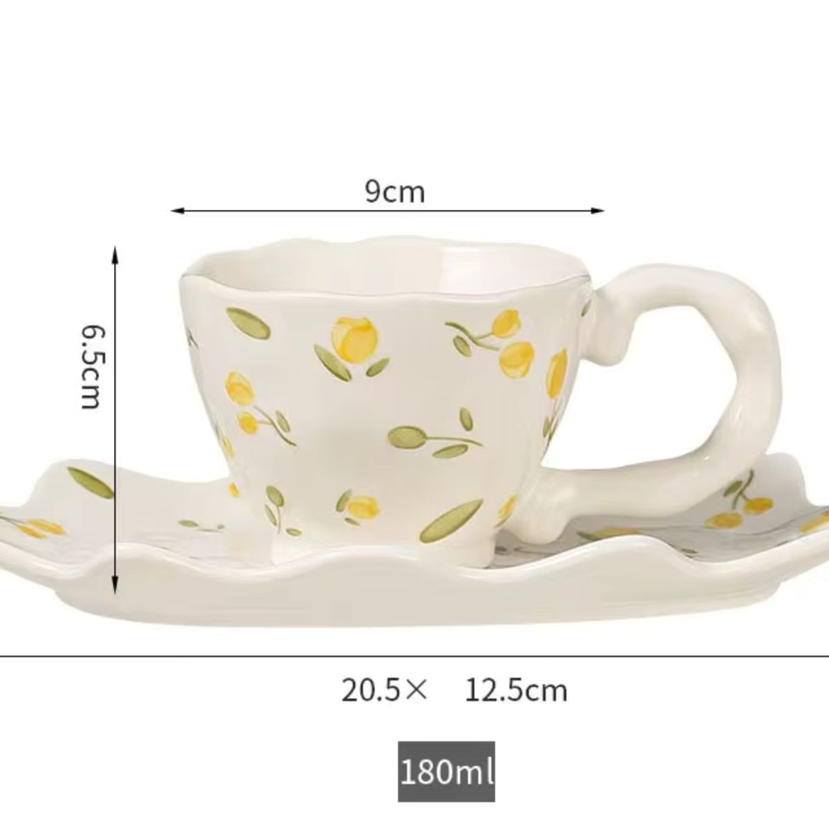 GENERICO - Set Taza Floral Vintage con Plato Ondulado  Estilo Kawaii Elegante