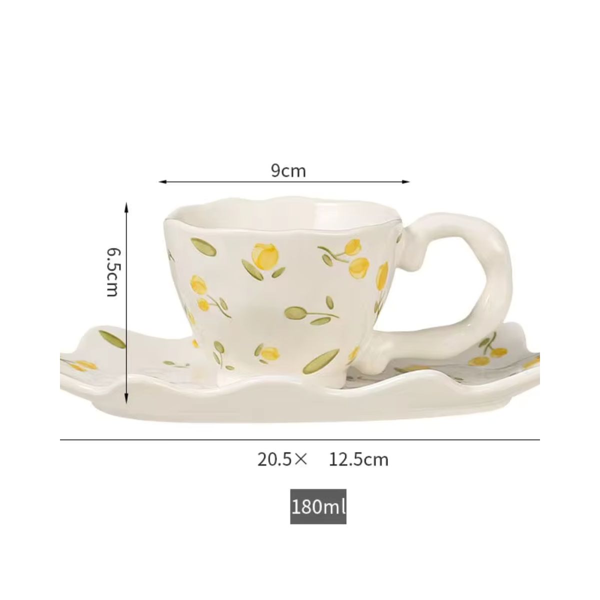 GENERICO - Set Taza Floral Vintage con Plato Ondulado  Estilo Kawaii Elegante