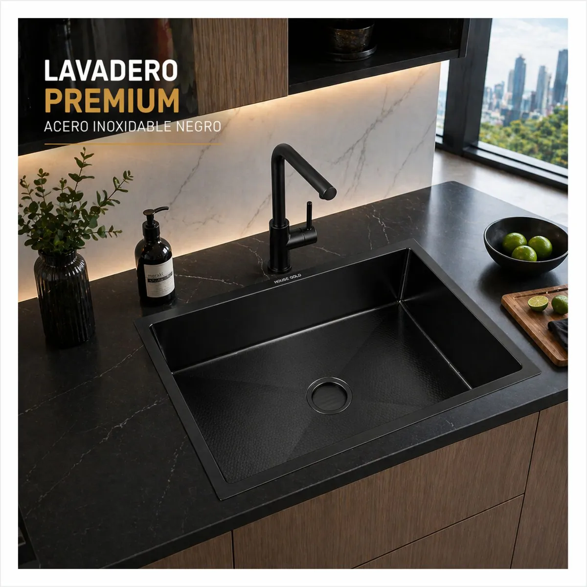 LAVADERO PREMIUM PESADO DE COCINA 50x40 Negro - Acero Inoxidable, marca GENERICO - Foto Principal