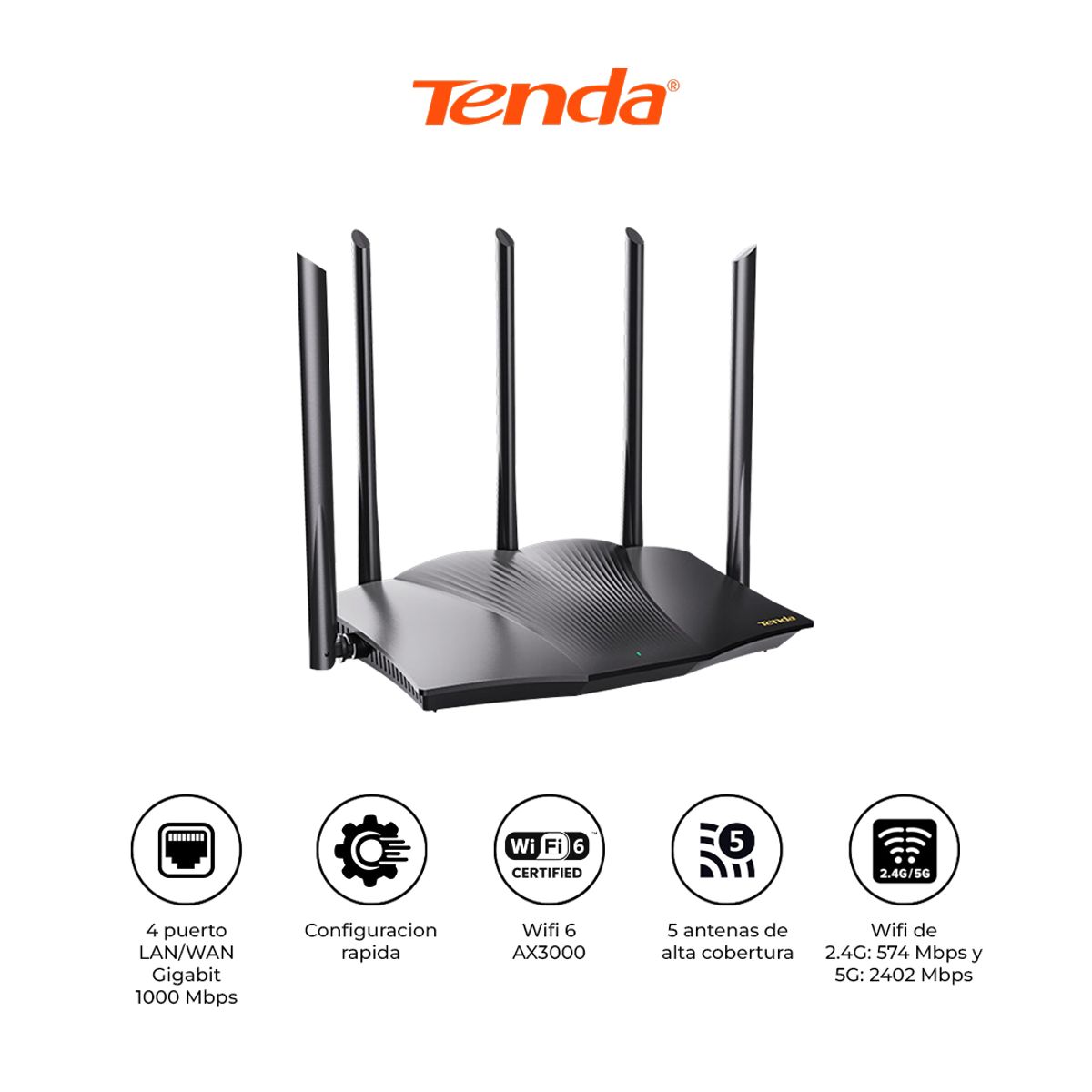 TENDA - Router WiFi 6 Tenda TX12 Pro AX3000 Gigabit 5 Antenas