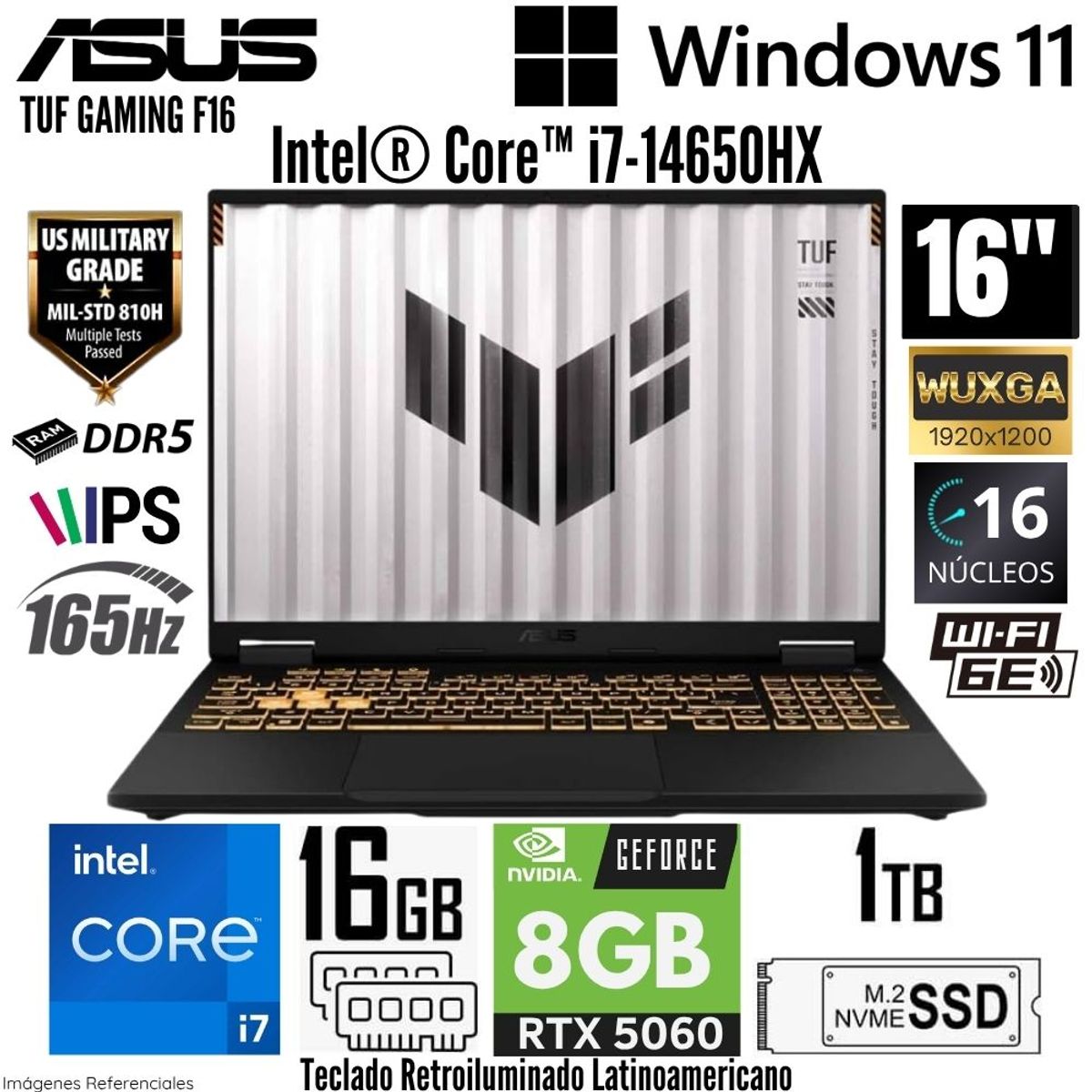 ASUS - Laptop Asus TUF Gaming F16 Intel Core i7-14650HX 16GB RAM 1TB SSD RTX 5060-8GB 16"  WUXGA 165 Hz