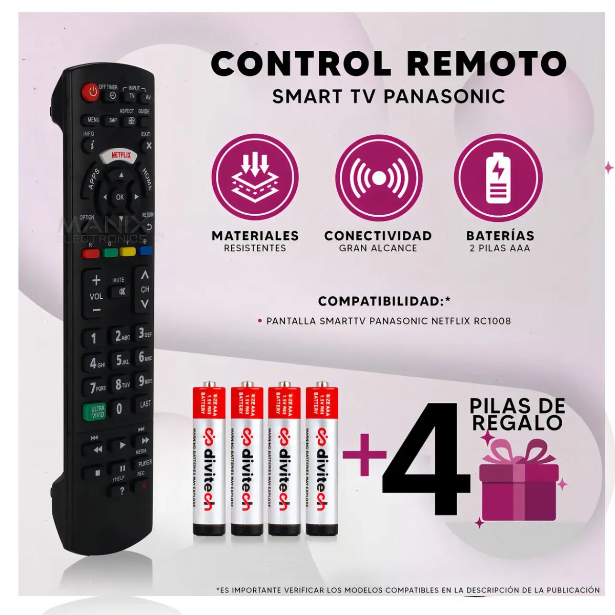 GENERICO - CONTROL REMOTO PANASONIC VIERA PARA TV SMART  Pilas