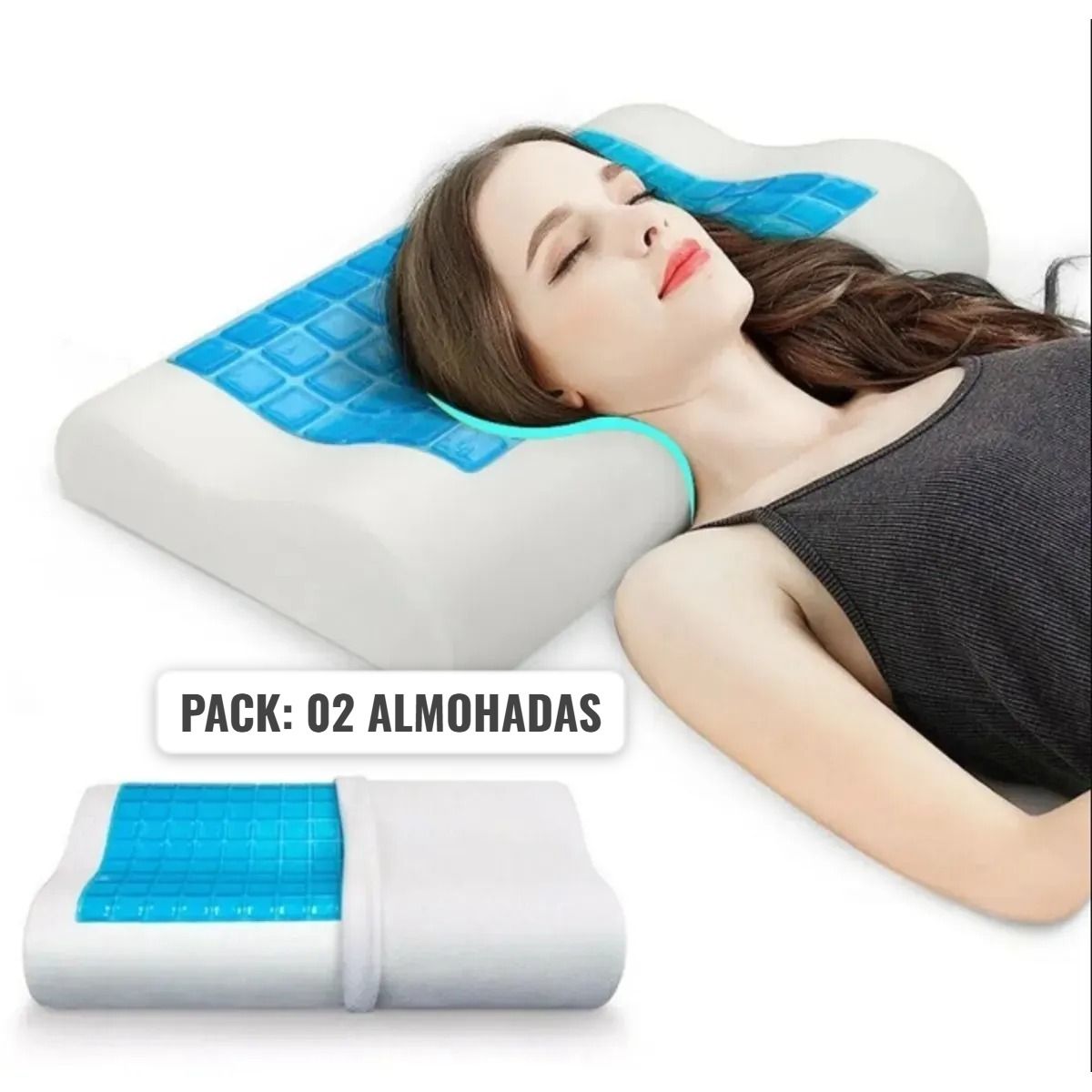 OEM - PACK DE 02 Almohadas Viscoelastica Cervical  de Gel Ortopedico