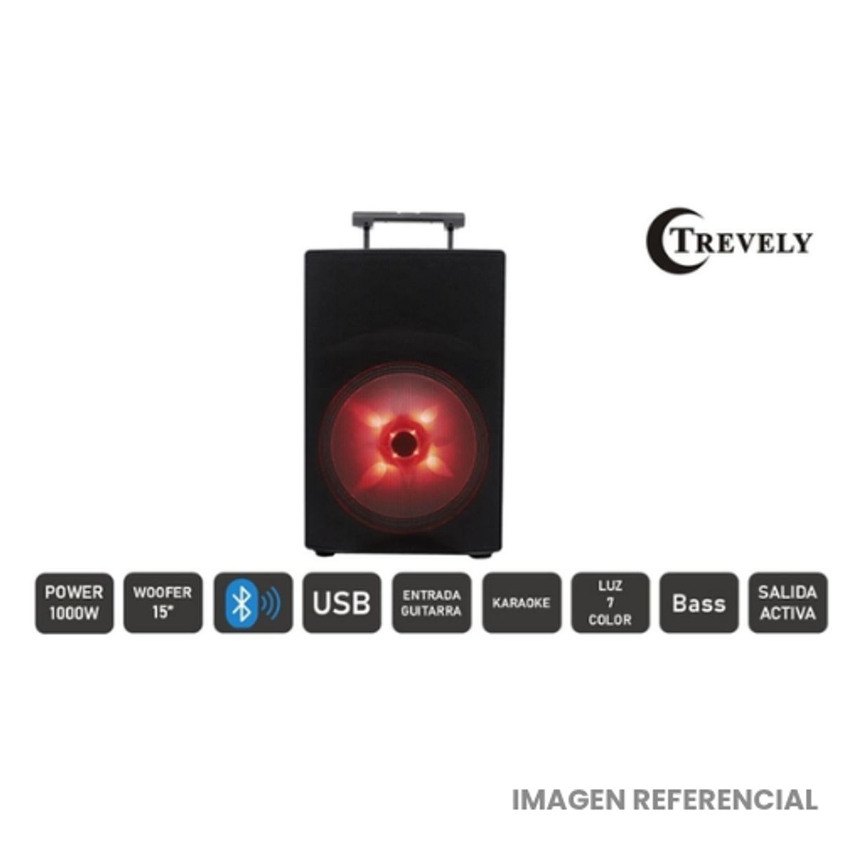 TREVELY - Parlante Profesional Recargable Trevely TA-1584 de 15 con Trípode y Bluetooth