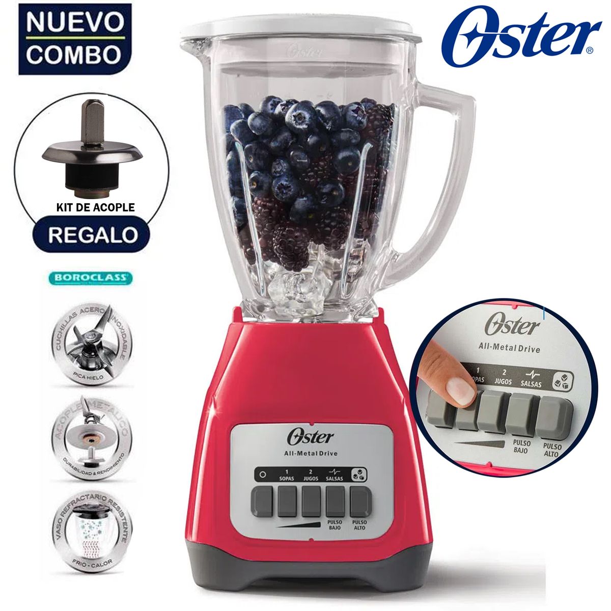 OSTER - Licuadora Oster BLSTKAG-MPB 2V +Pulso 1,25 lt Sandía +Kit de Acople