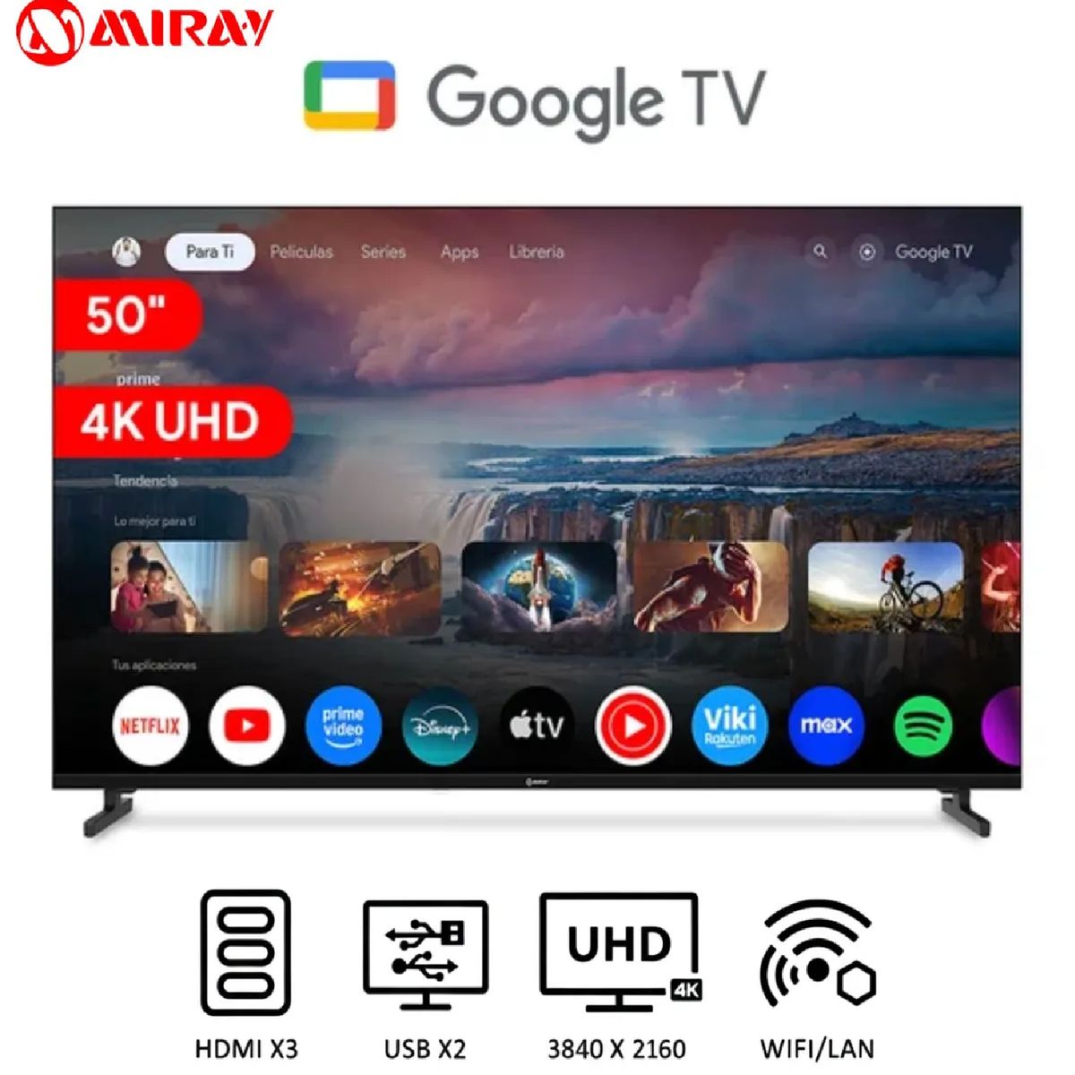 MIRAY - Televisor Miray 50” 4K UHD MK50-E2000GBT Google TV LED - Negro