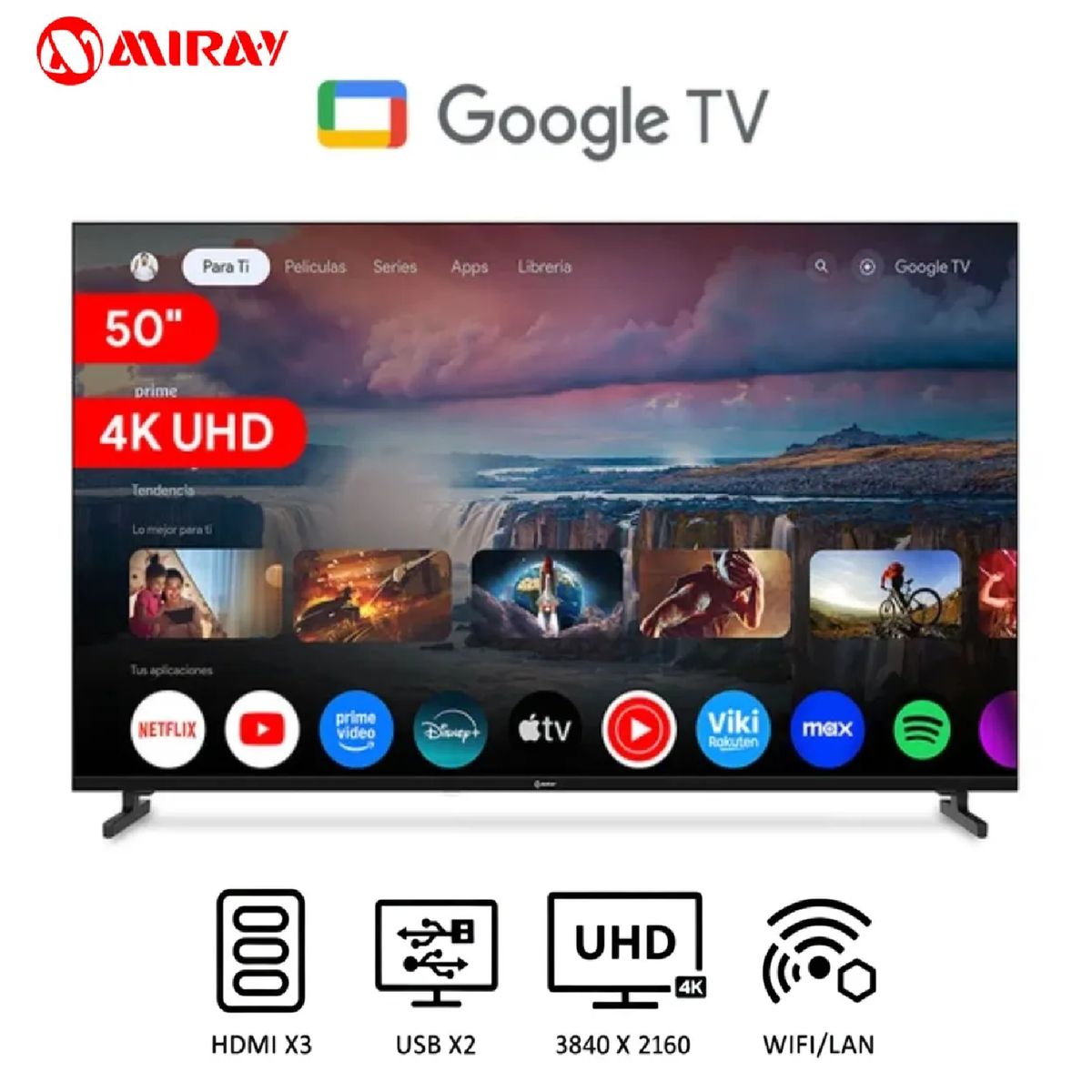 MIRAY - Televisor Miray 50” 4K UHD MK50-E2000GBT Google TV LED - Negro