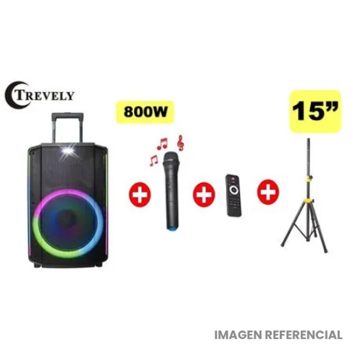 TREVELY - Parlante Portátil Trevely 15 TA-1598 800W + Trípode Profesional PAT-70