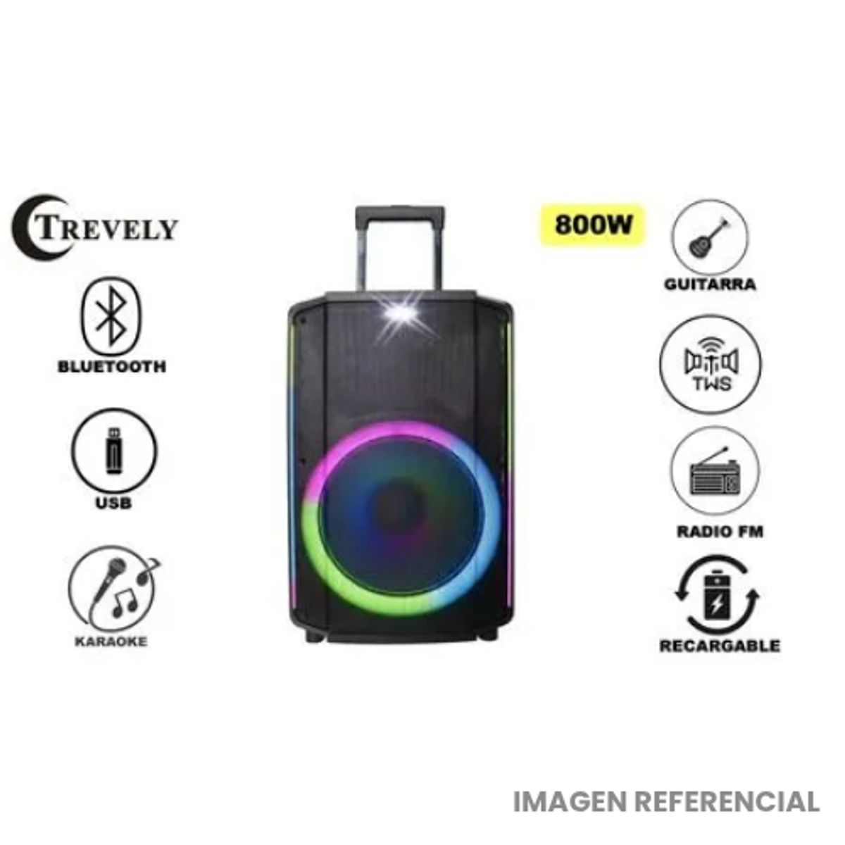 TREVELY - Parlante Portátil Trevely 15 TA-1598 800W + Trípode Profesional PAT-70