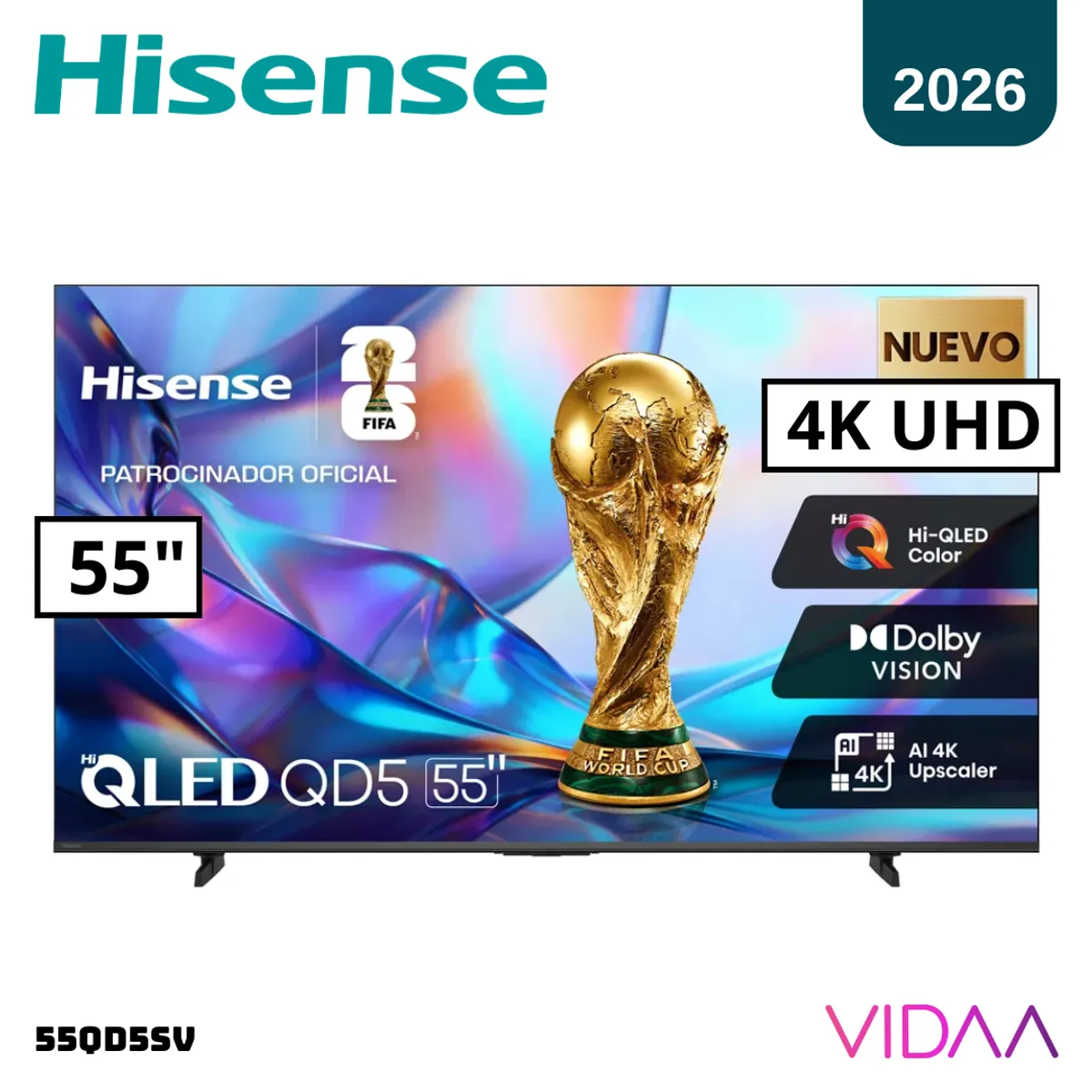HISENSE - TELEVISOR HISENSE 55 QLED SMART TV VIDAA 4K UHD 2026 - 55QD5SV
