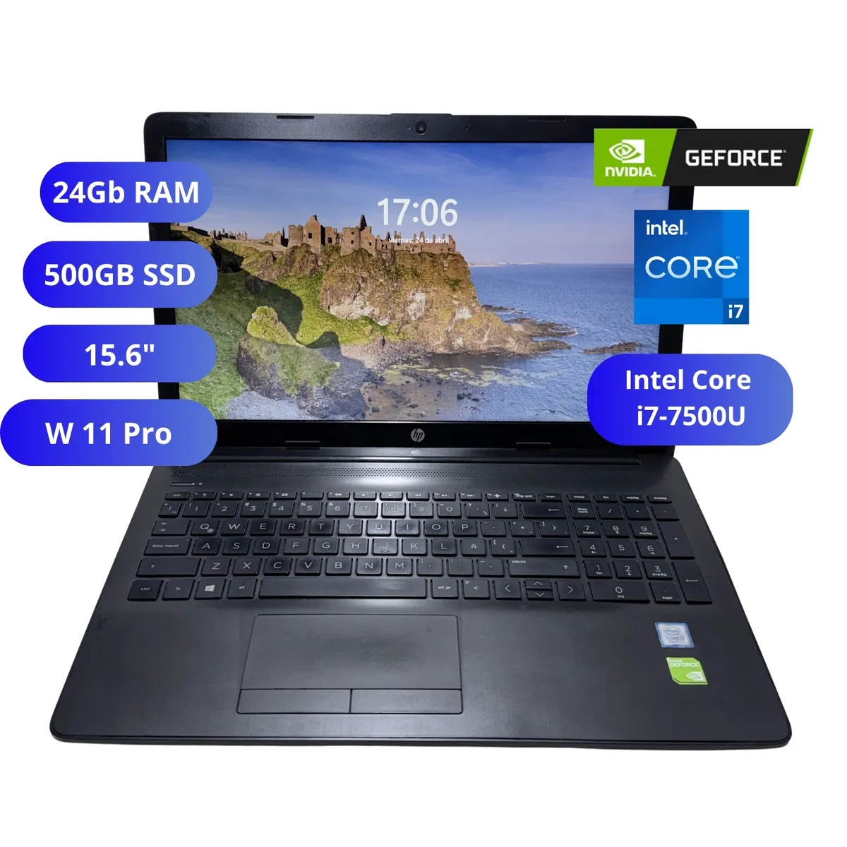 HP - Laptop Refurbished HP 15-da0032la Core i7-7500U 24GB RAM 500GB SSD NVIDIA 4GB Windows 11 Pro