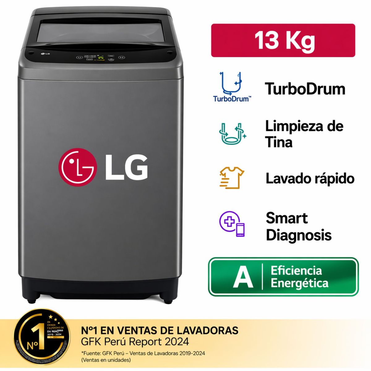 LG - Lavadora LG 13 KG WT13BVTB Negro