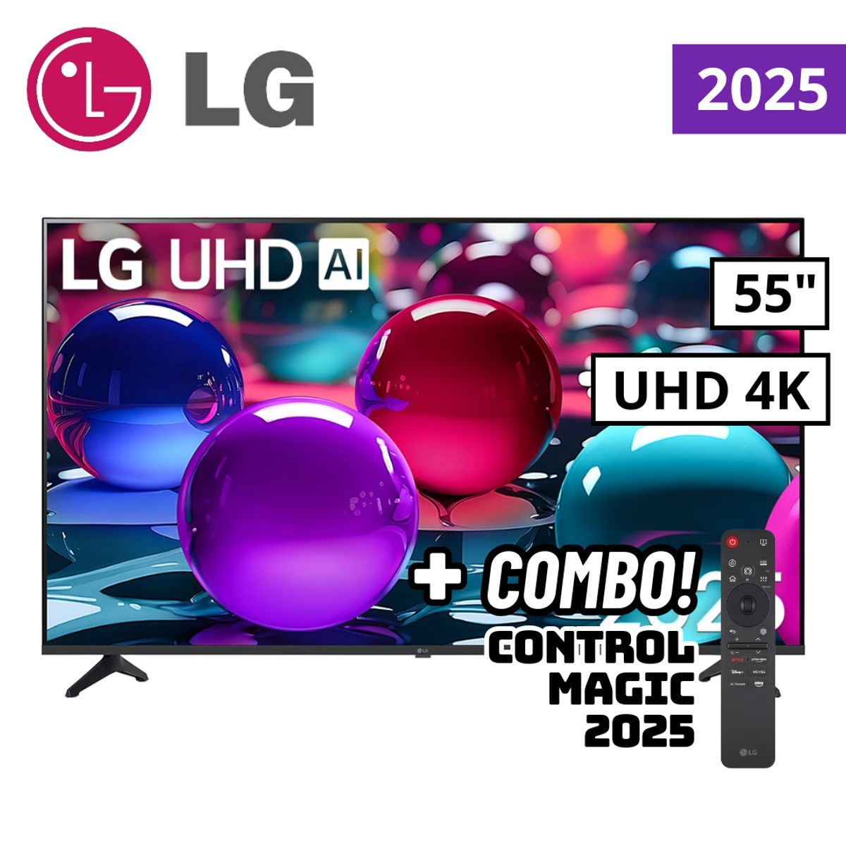 LG - TELEVISOR LG 55 SMART TV THINQ AI WEBOS HUB 4K UHD LED 2025 - 55UA7300PSB + CONTROL MAGIC 2025