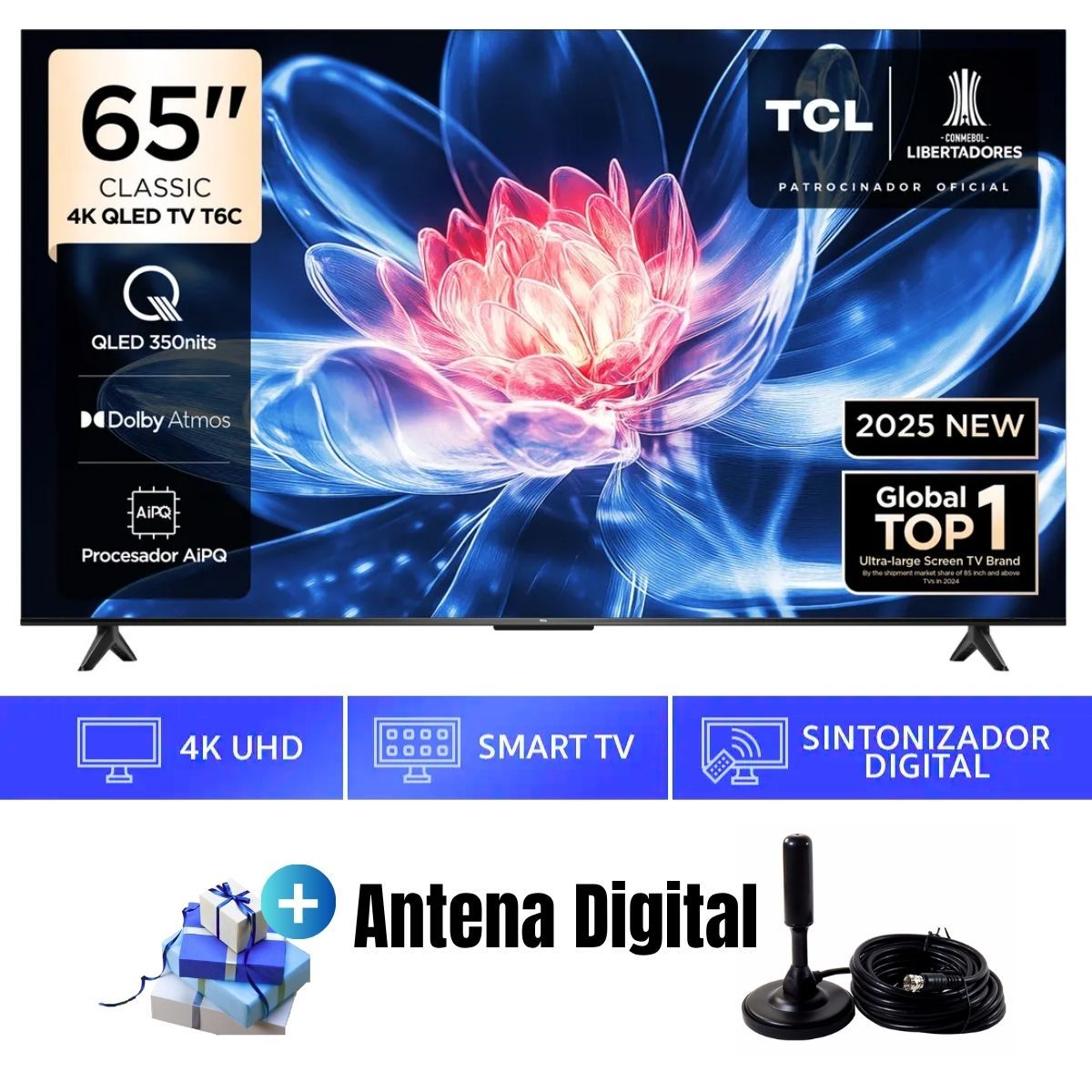 TCL - Televisor Smart TV TCL 65'' UHD 4K QLED GoogleTV  65T6C 2025 + Ant