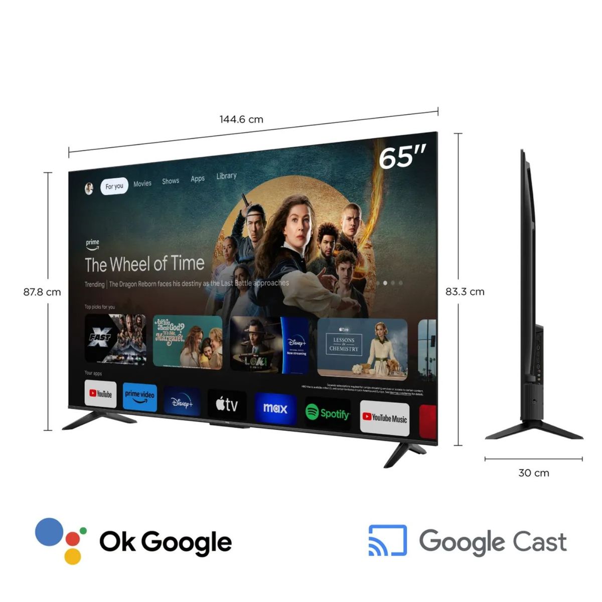 TCL - Televisor Smart TV TCL 65'' UHD 4K QLED GoogleTV  65T6C 2025 + Ant