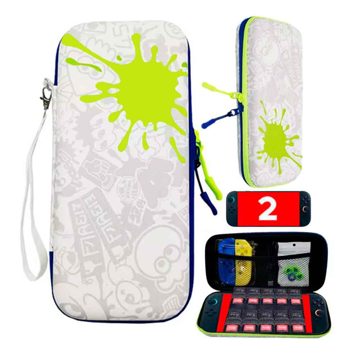 VARIOS - Estuche para Nintendo Switch 2 Rígido Eva con Sujetador Splatoon Blanco/Gris