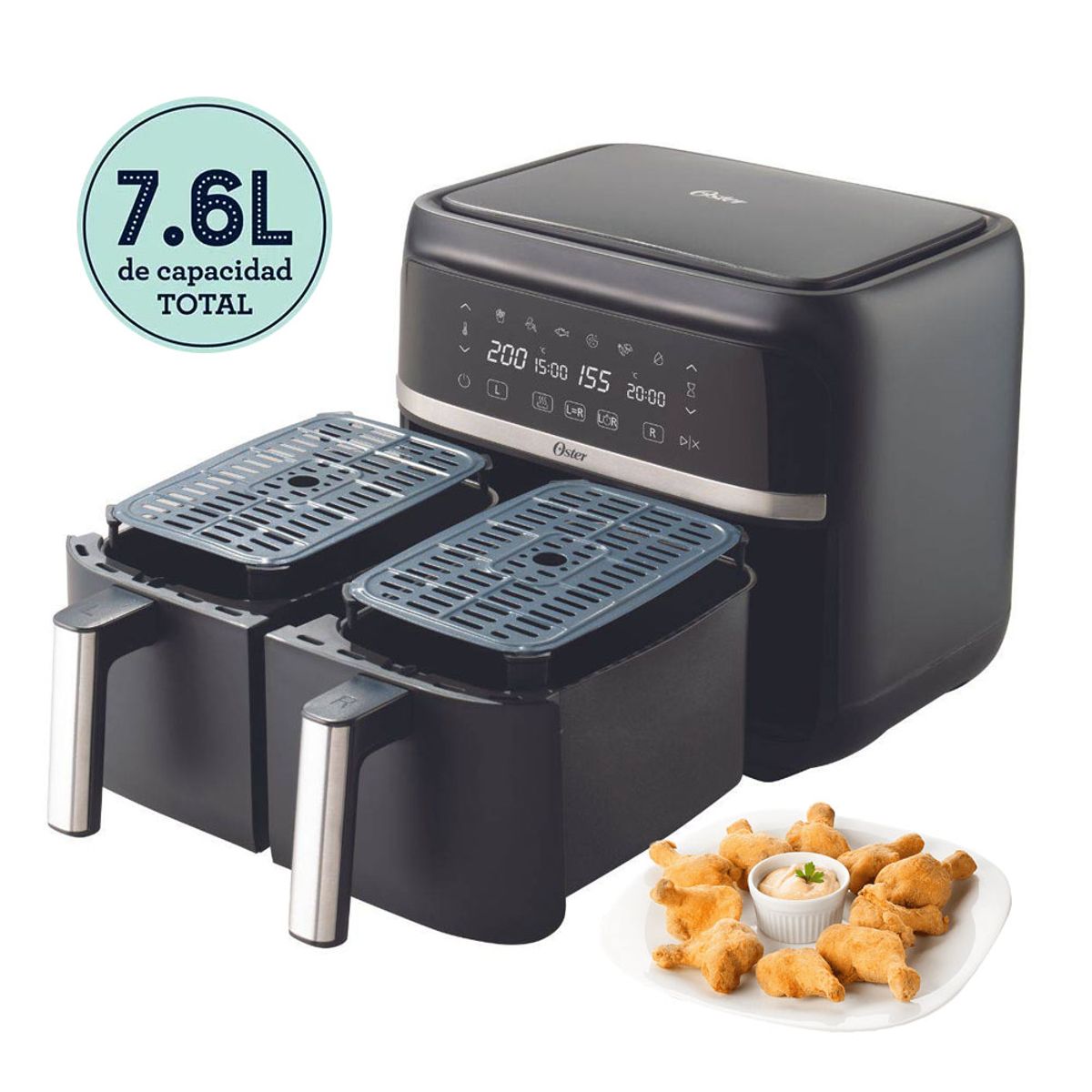 OSTER - Freidora de Aire Dual 7,6 Litros Oster CKSTAF7MCDDF