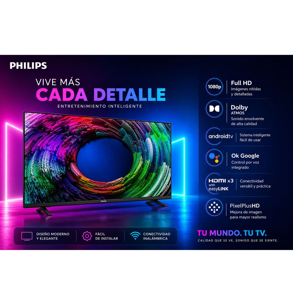 PHILIPS - TELEVISOR PHILIPS HD SMART LED 32″ ANDROID 32PHD6917