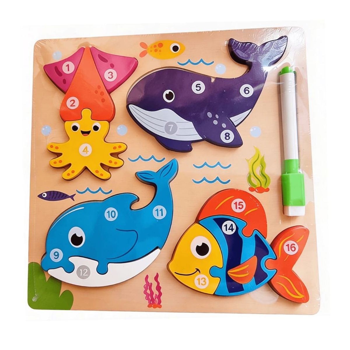 GENERICO - Rompecabeza de Animales de encaje alto relieve 4 en 1 con pizarra y marcador para niños