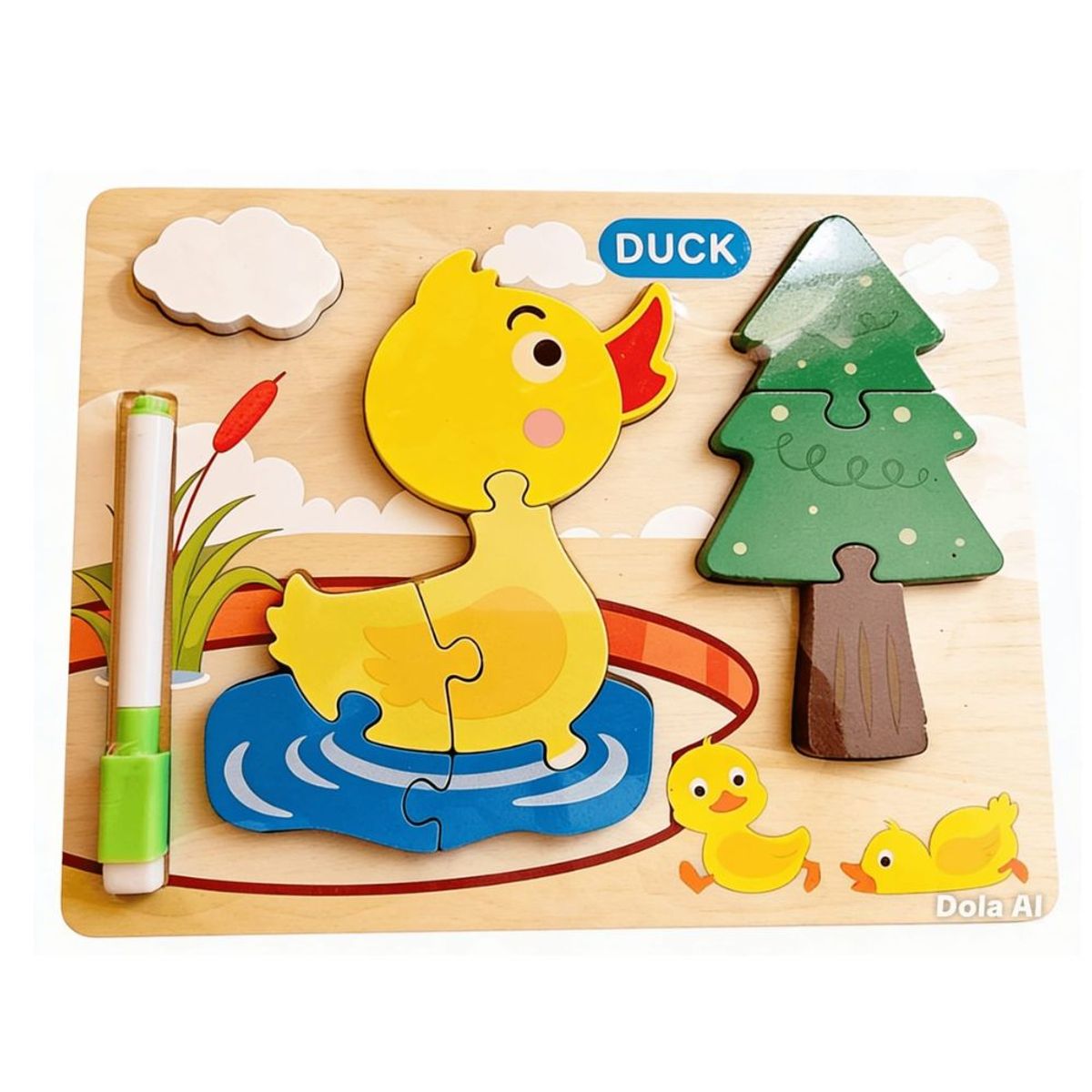 GENERICO - Rompecabeza de Patito de encaje alto relieve 3 en 1 con pizarra y marcador para niños