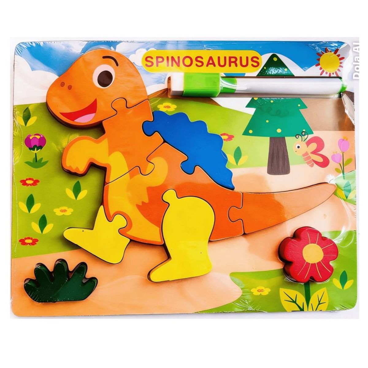 GENERICO - Rompecabeza de Dinosaurio de encaje alto relieve 3  en 1 con pizarra y marcador para niños