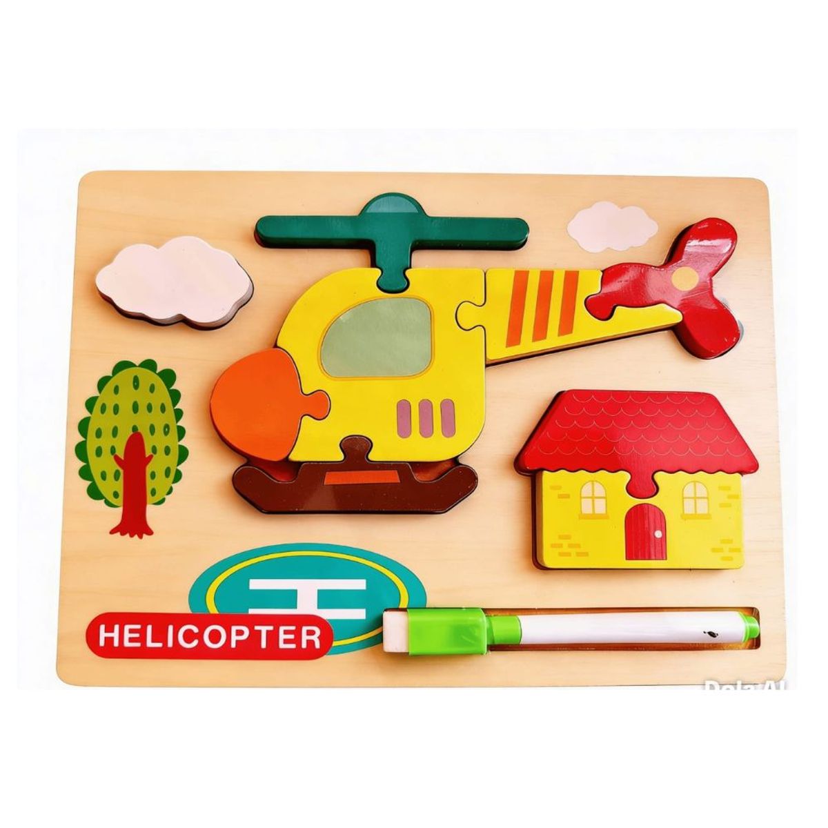 GENERICO - Rompecabeza de Helicoptero de encaje alto relieve 3  en 1 con pizarra y marcador para niños