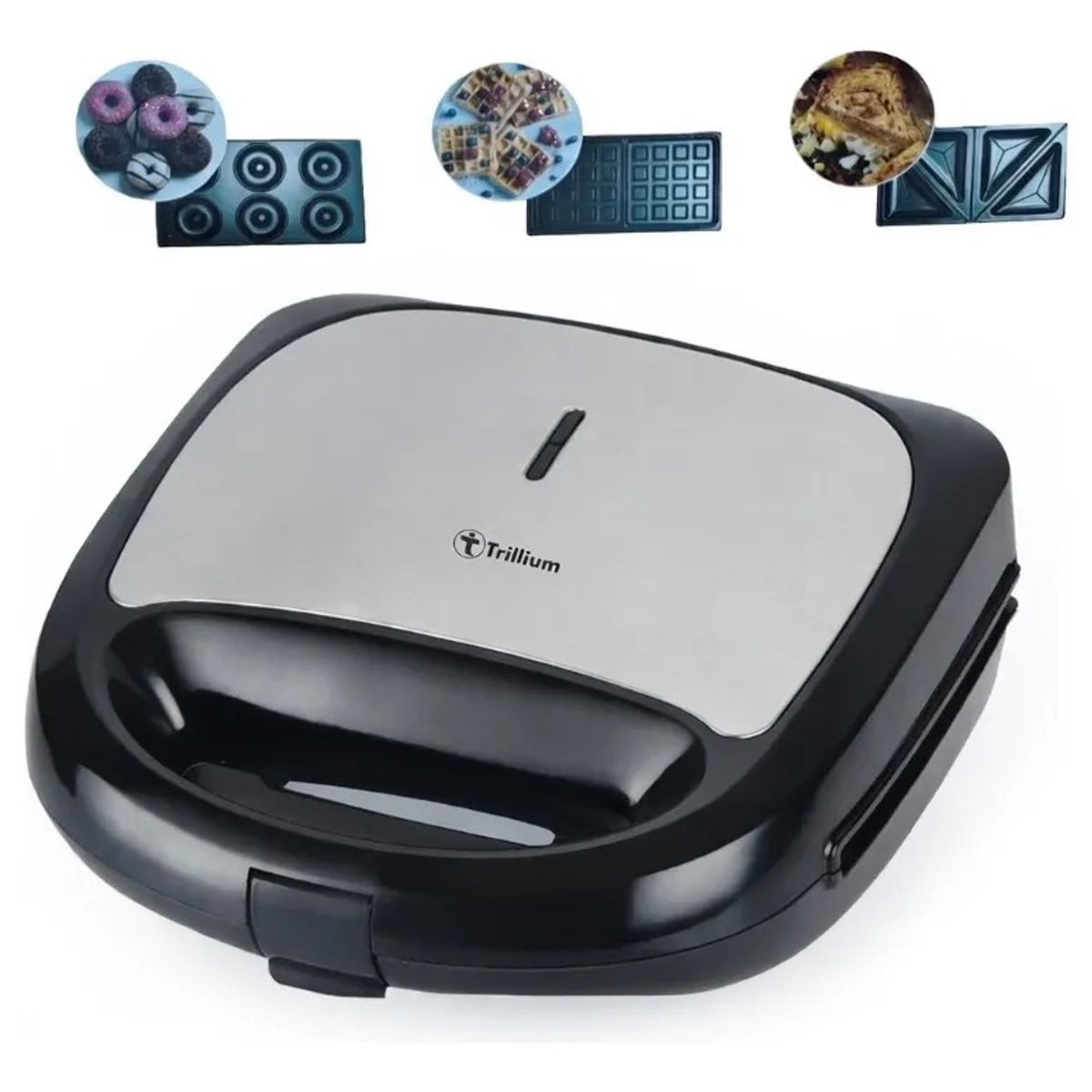 GENERICO - Sandwichera 3 en 1 Trillium 1000W Placas Intercambiables Waflera Donas Antiadherente Multifuncional
