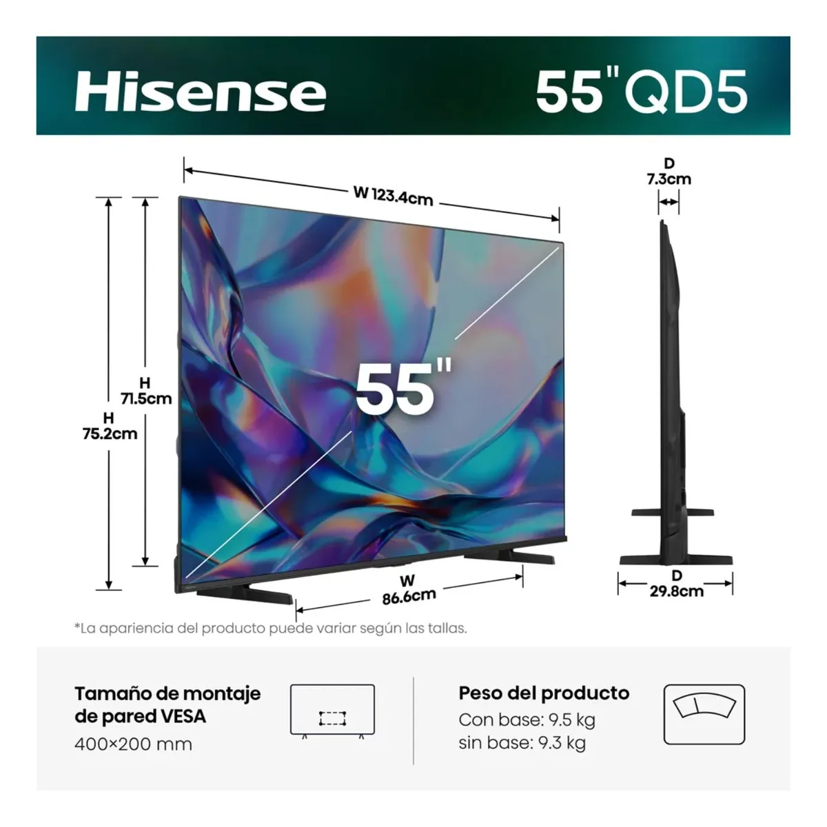 HISENSE - Televisor Hisense 55'' QLED UHD 4K 55QD5SV 2026