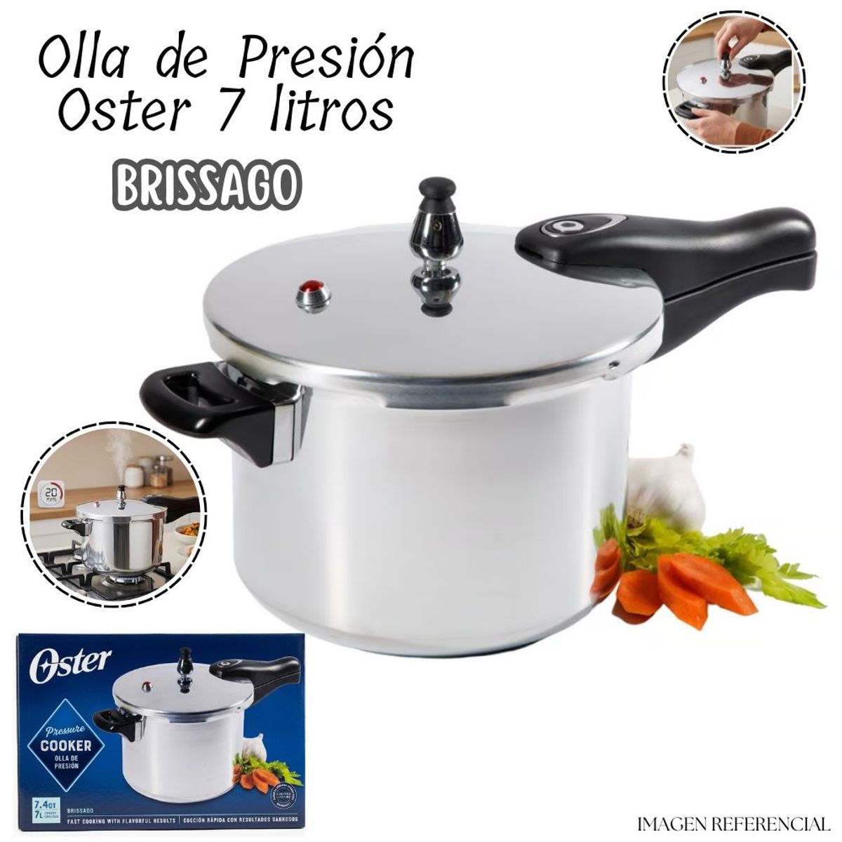 OSTER - Olla a presión Oster BRISSAGO de 7 litros