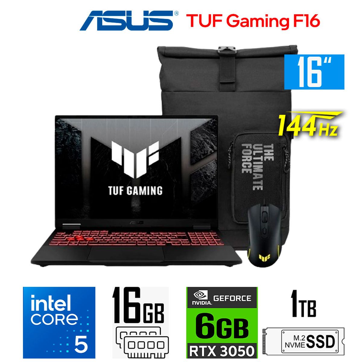 ASUS - Laptop Asus TUF Gaming F16 Intel Core 5-210H Nvidia 6gb RTX3050 16gb Ram 1tb Ssd 16″ Wuxga 144Hz
