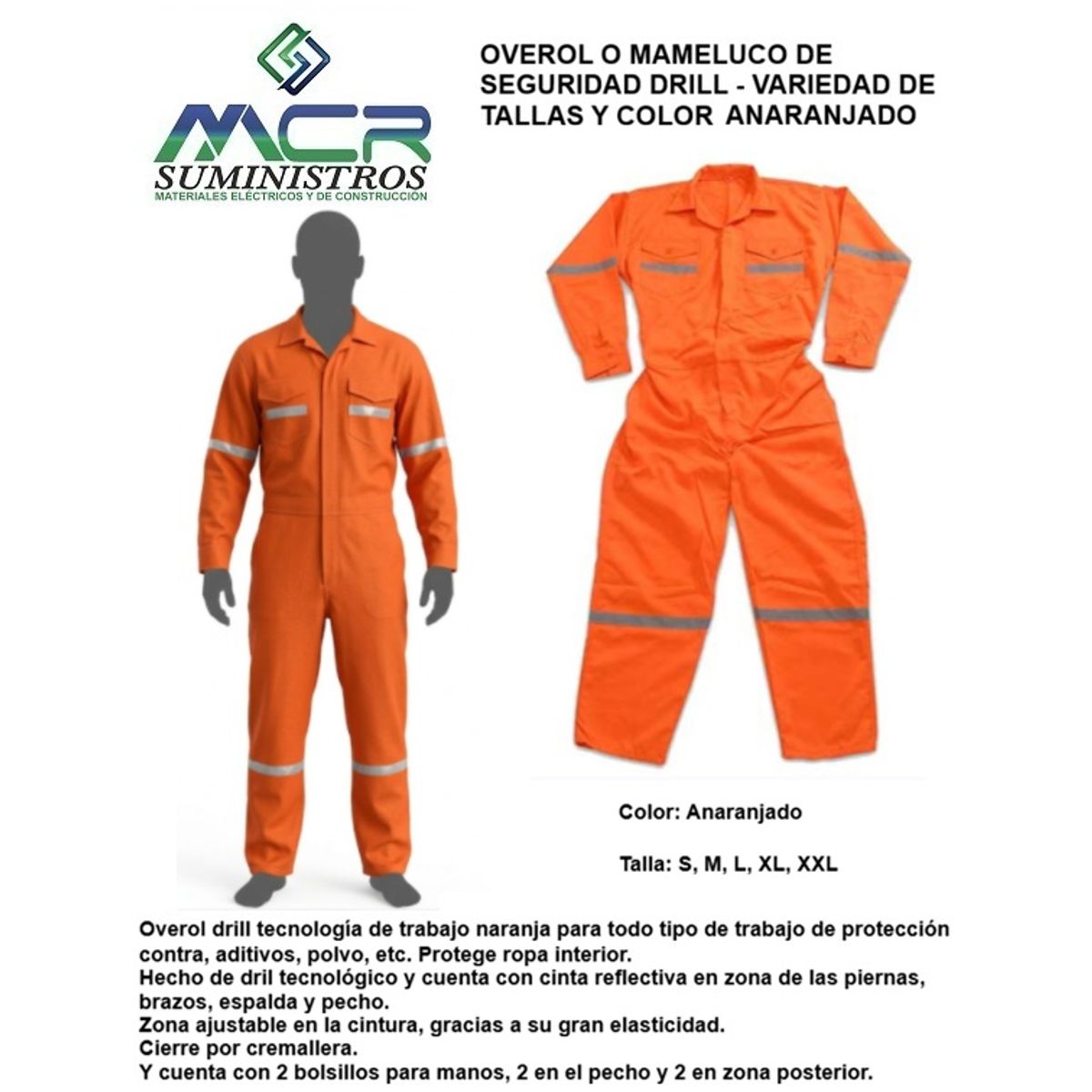 GENERICO - OVEROL DE SEGURIDAD DRILL - VARIEDAD DE TALLAS Y COLORES.