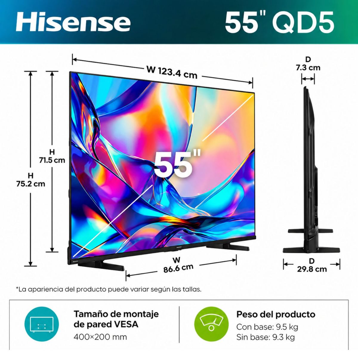 HISENSE - Televisor Hisense Smart TV 55 QLED 4K UHD 55QD5SV