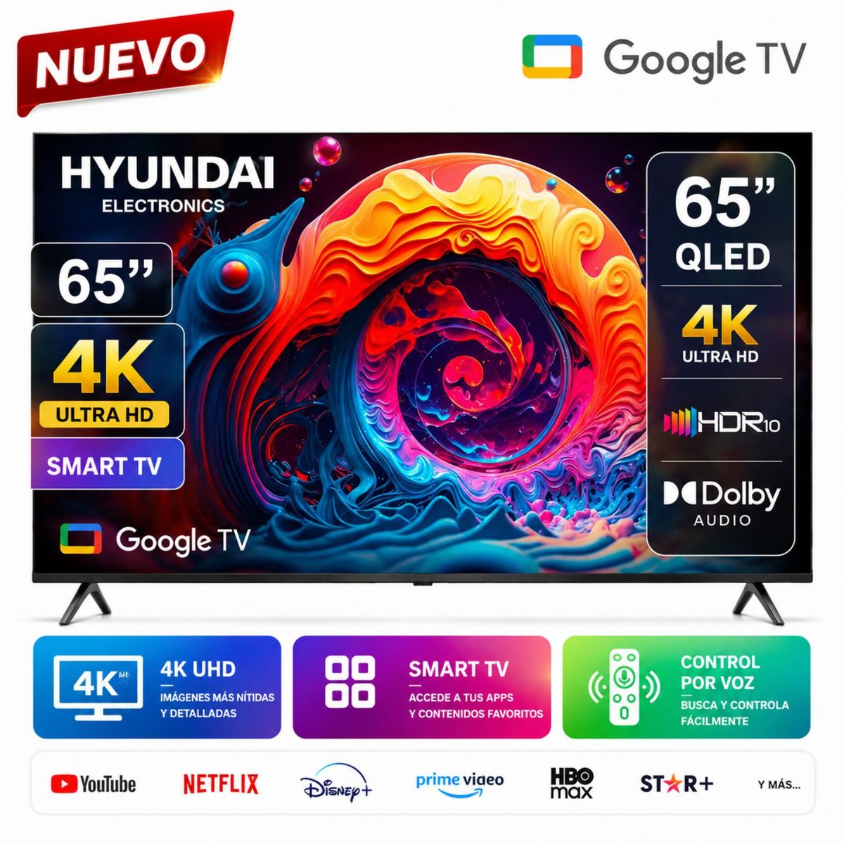 Televisor Hyundai 65 HYLED6513QG 4K QLED Gris, marca HYUNDAI - Foto Principal