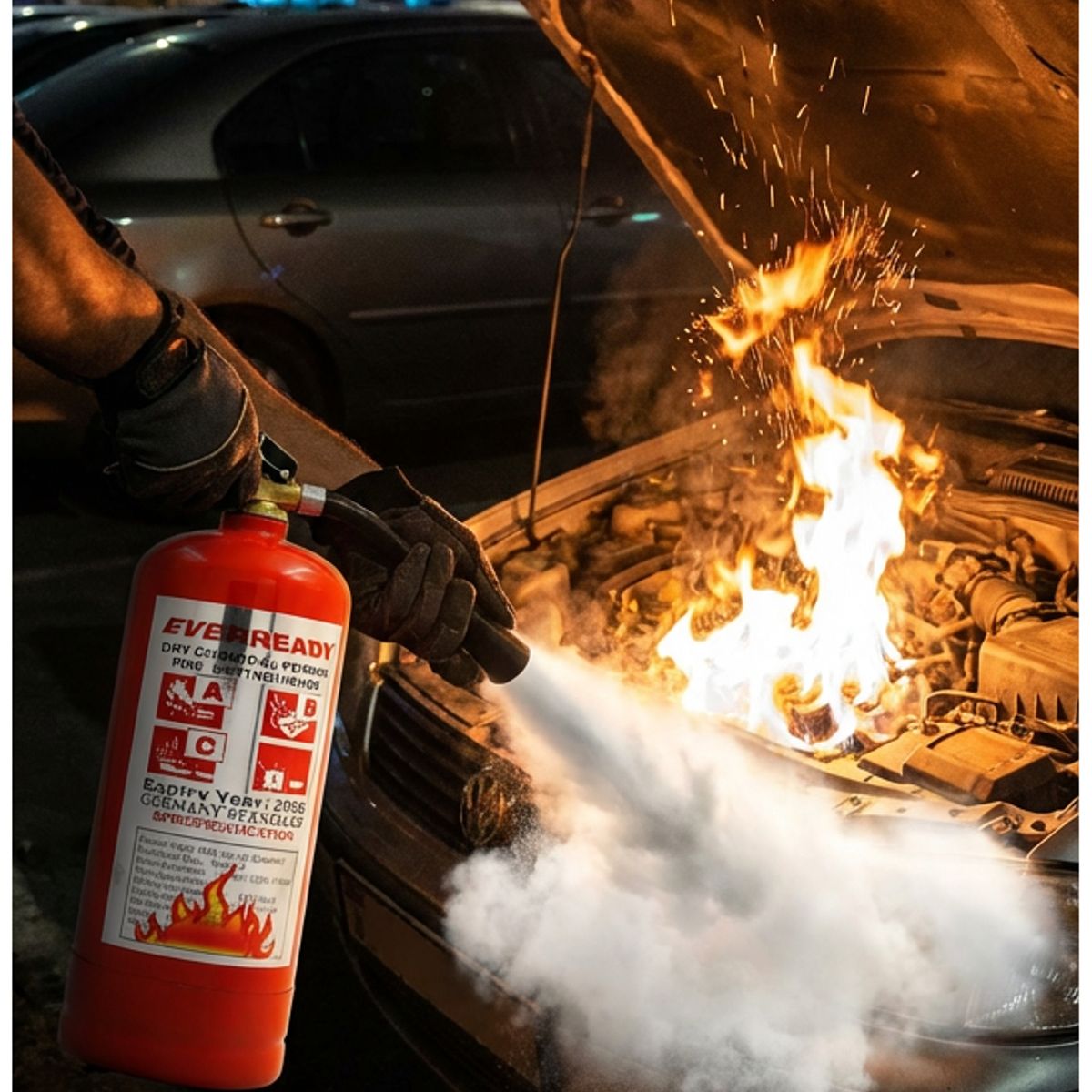 JET - Extintor De Emergencia 1Kg Base Metál Para Auto