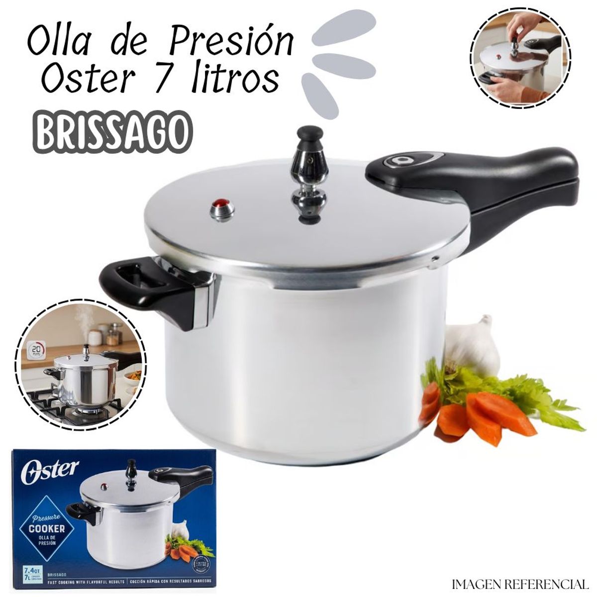 OSTER - Olla de presión Oster BRISSAGO de 7 litros
