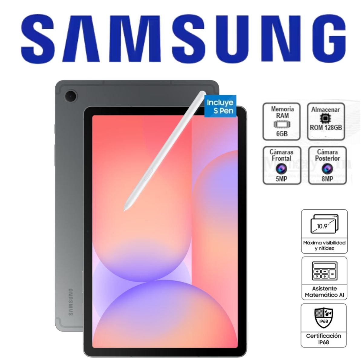 SAMSUNG - TABLET SAMSUNG S10 LITE RAM 6GB SSD 128GB COLOR GRIS INCLUYE PENCIL MOD SM-X400
