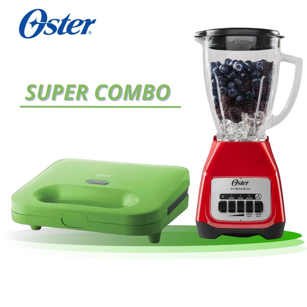 OSTER - LICUADORA OSTER  ROJA - BLSTKAGRPB + Sandwichera Compacta Oster 2 panes CKSTSM2885K