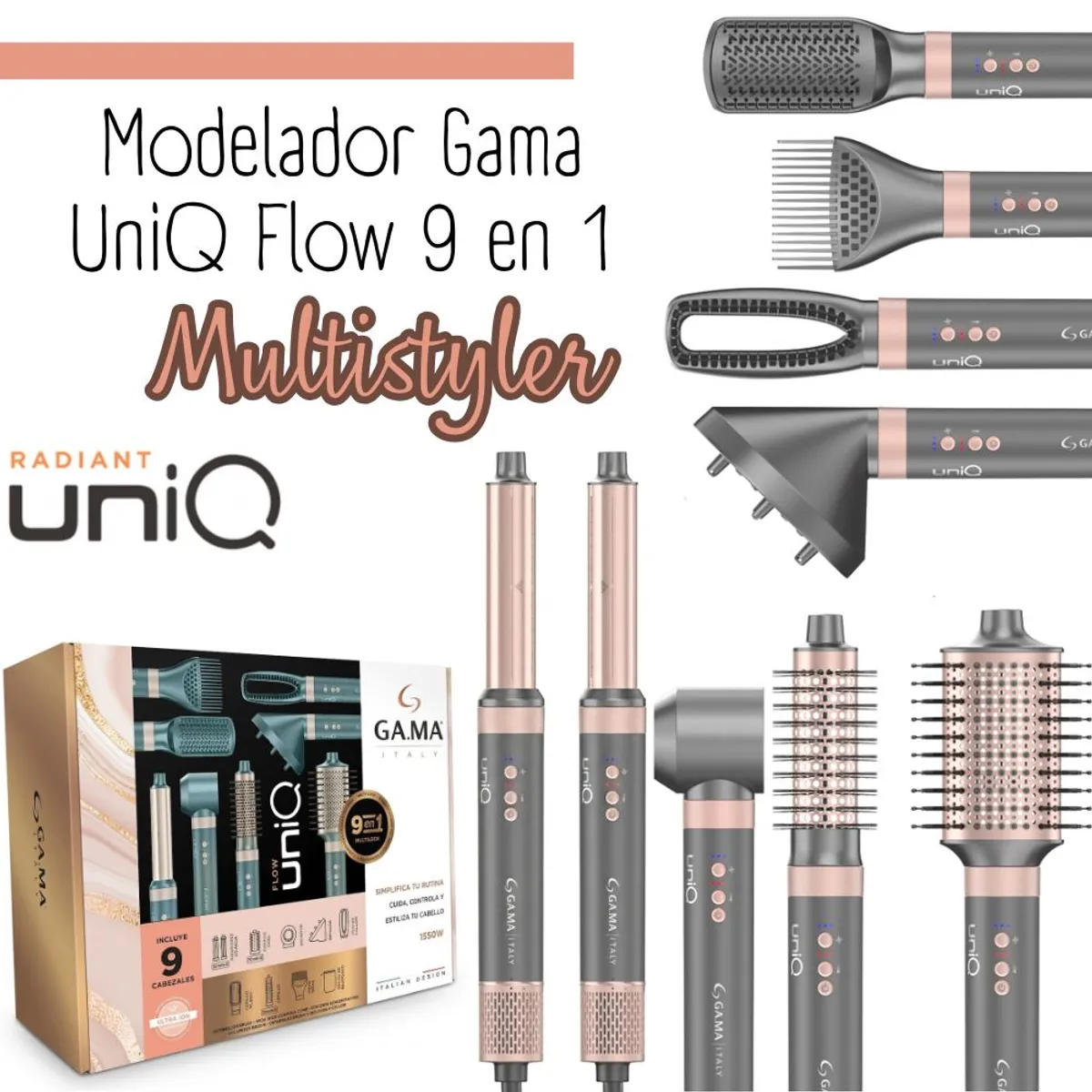 Gama - Cepillo Modelador Gama UniQ Flow 9 en 1 Multistyler