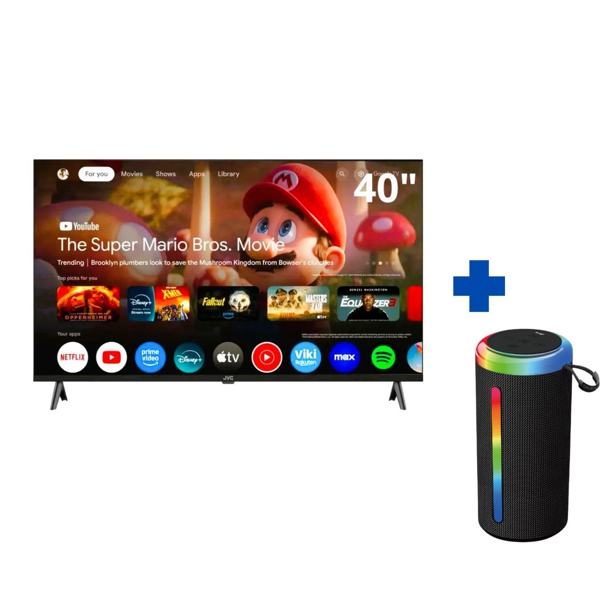 GENERICO - Televisor JVC 40 Pulgadas QLED FHD Smart TV Google TV LT-40KB758 +  Parlante Demgel 10 Watts D-P8011