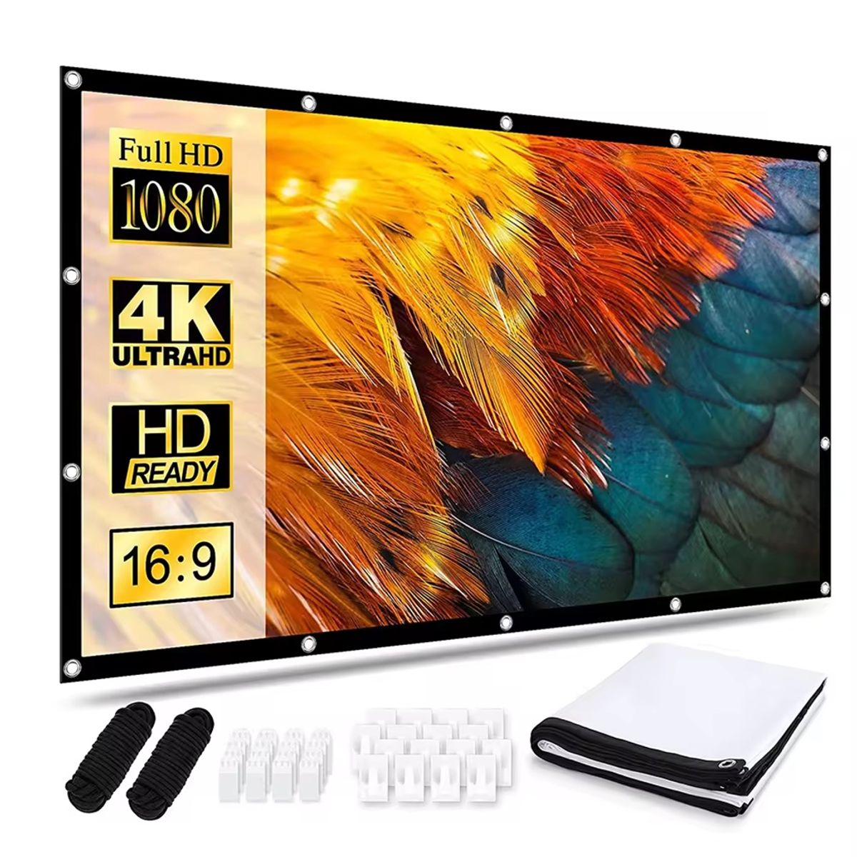 JPSYSTEMS - Ecran Pantalla Para Proyección Tela 84 Pulgadas Blanco + fijadores